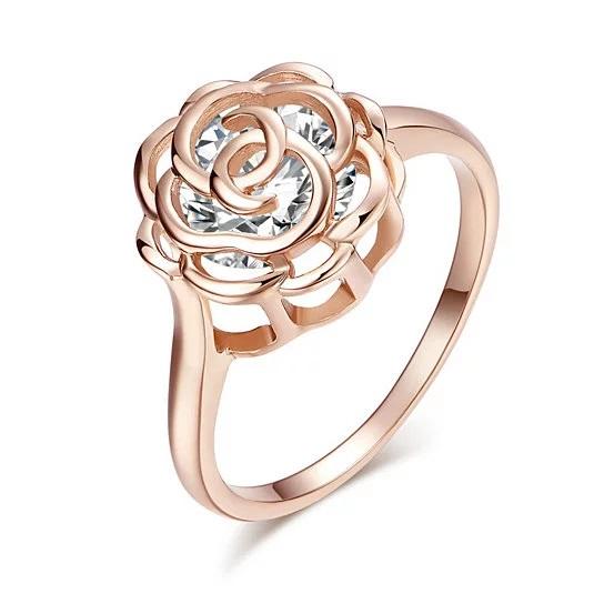 Salmon Lucky Rose Is A Rose ring featuring 18kt rose, white, and yellow gold with sparkling rose crystals, elegant jewelry accessory.