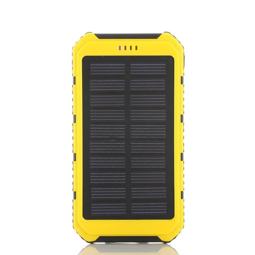 Salmon Lucky roaming solar power bank with built-in solar panel and USB ports for charging phones and tablets outdoors.