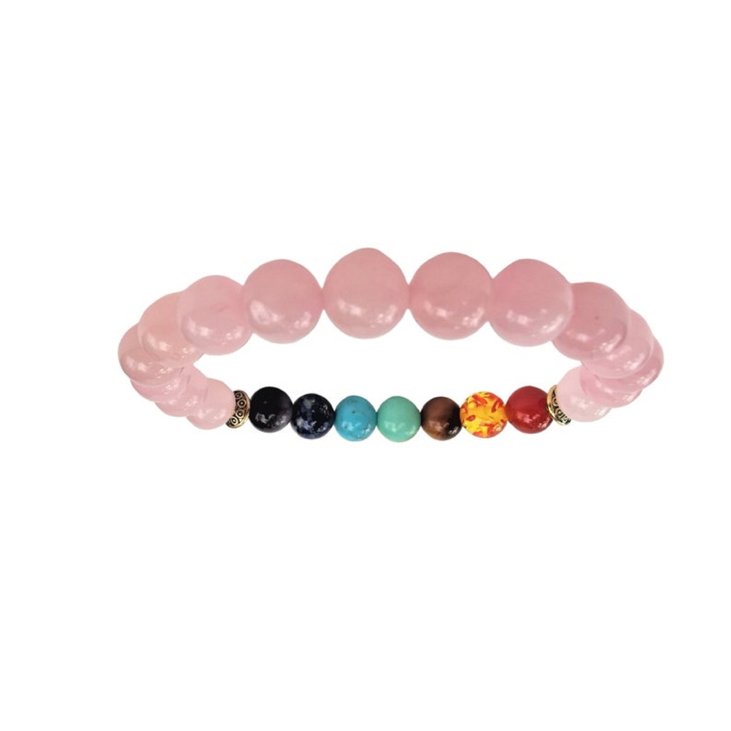 Rose quartz chakra healing bracelet with polished pink stones, designed for self-love and energy balance by Alabaster.