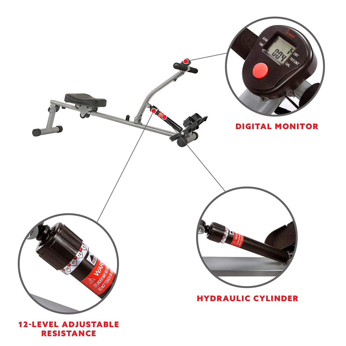 NNEOBA Rowing Machine Rower with 12 Level Resistance &amp; Digital Monitor