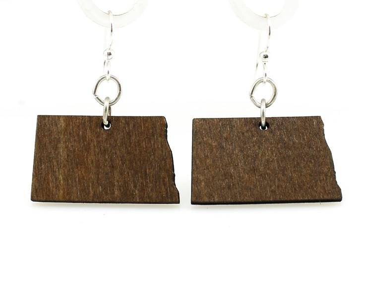 Red Sunflower North Dakota State earrings showing detailed design with the state shape and sunflower motif.