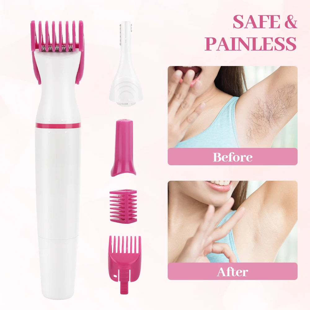 Maroon Asteria 5-in-1 electric women’s hair removal and mini trimmer razor, compact haircare grooming device.
