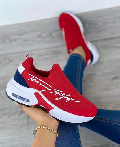 Silver Juneberry casual breathable wedges and walking sneakers for women, featuring flat, comfortable design and sporty style.