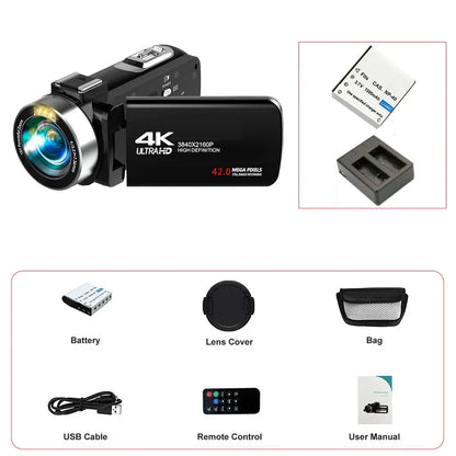 4K Digital Camera Dual Battery 64GB Card Included Black