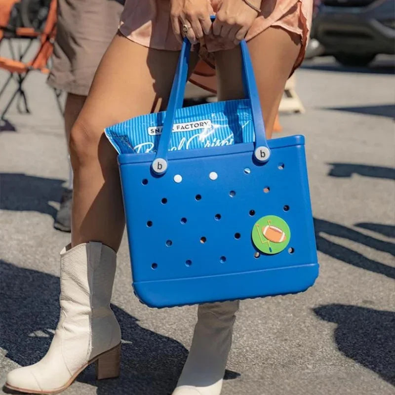 Raspberry Eurybia EVA rubber waterproof tote bag for beach, featuring a stylish design and durable waterproof material.