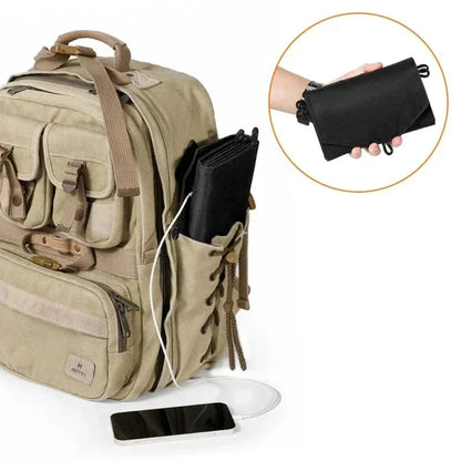 Yellow Pandora portable solar panel with USB port for charging cell phones, ideal for outdoor sports and adventures.