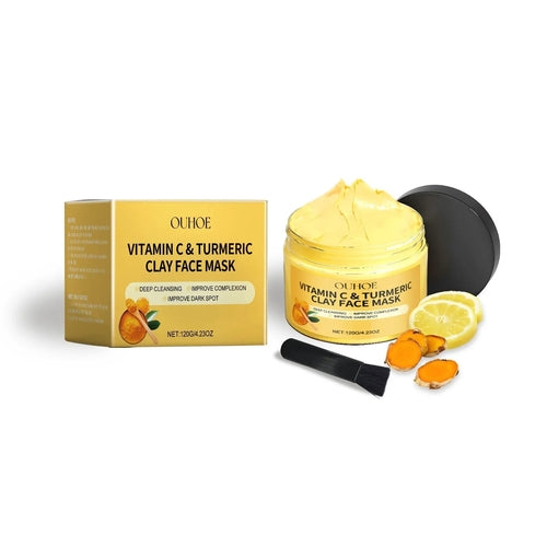 Pear Poppy Vitamin C and Turmeric Exfoliating facial mask in a jar, showing bright orange exfoliating cream with natural ingredients.