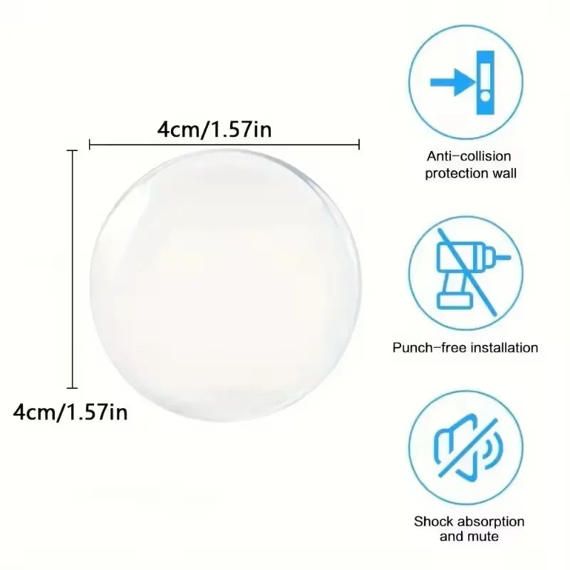 Transparent soft silicone door stopper bumper with self-adhesive backing, designed to protect walls and doors from damage