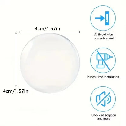 Transparent soft silicone door stopper bumper with self-adhesive backing, designed to protect walls and doors from damage