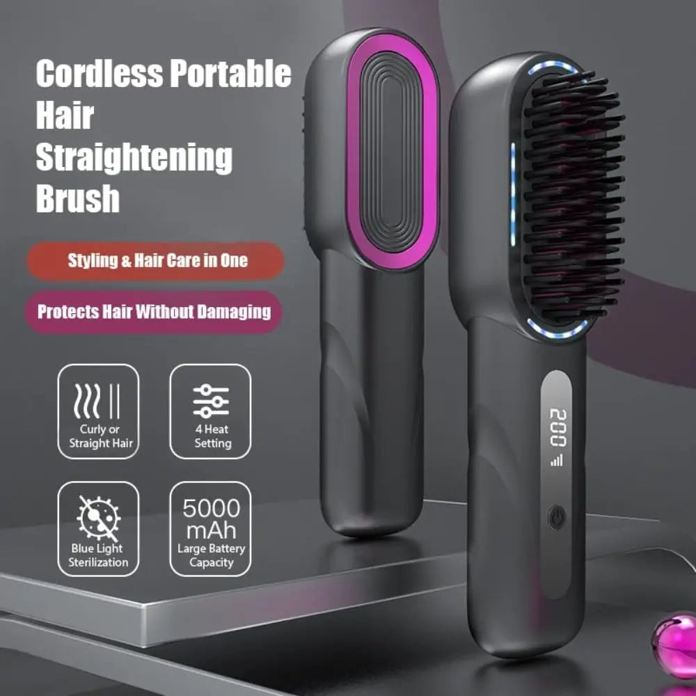 Maroon Asteria wireless hair straightener with shrink design and Type-C charging, featuring a sleek straight hair comb.