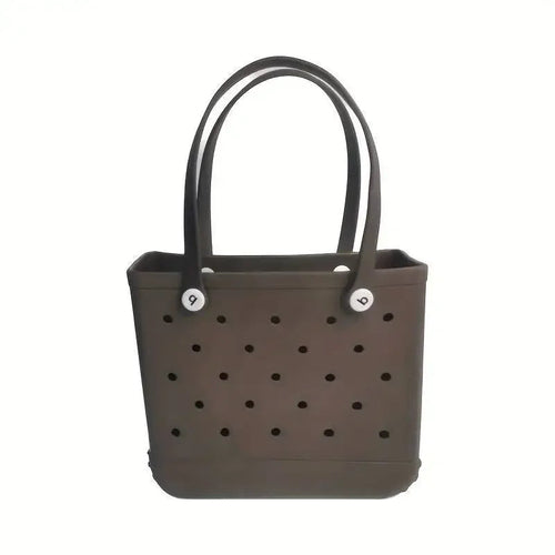 Raspberry Eurybia waterproof EVA rubber beach tote bag with spacious interior and stylish design for fashion and beach outings.