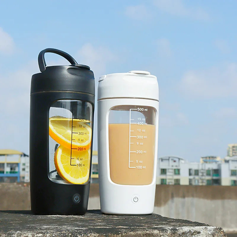 Maroon Asteria USB electric protein shaker bottle with a sleek design, portable, rechargeable 1200mAh battery for on-the-go mixing.