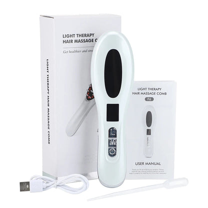 Maroon Asteria electric infrared massage comb with vibration head for hair growth and scalp relaxation, 5V haircare device.