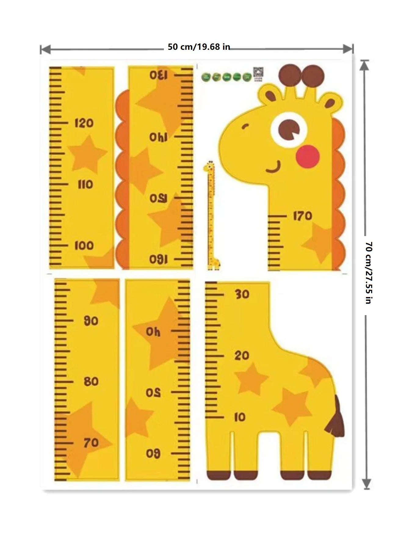 Colorful cartoon unicorn, dinosaur, and giraffe wall height stickers for kids&