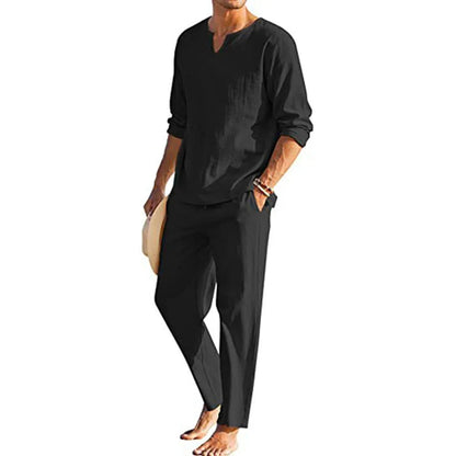Casual cotton linen two-piece men&