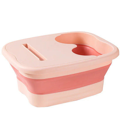 Foldable Pink Lucky footbath massage basin for soaking and spa treatments, featuring a compact, foldable design for easy storage.