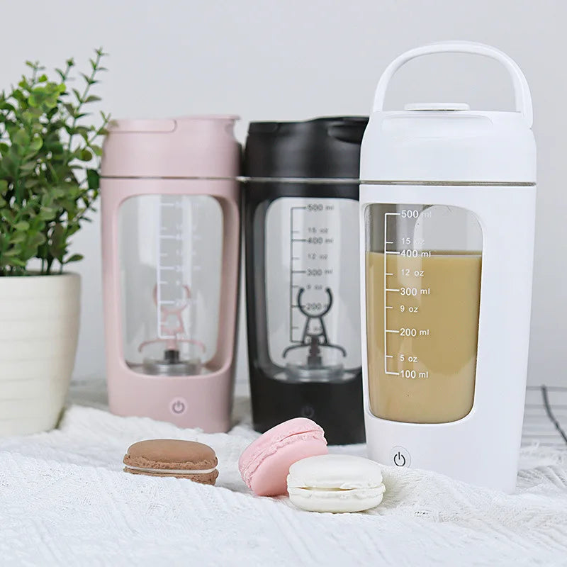 Maroon Asteria USB electric protein shaker bottle with a 1200mAh rechargeable battery, portable food and beverage accessory.