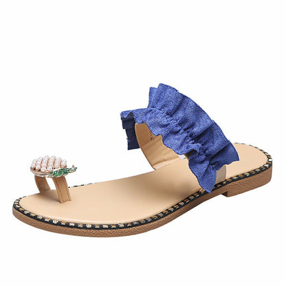 Silver Juneberry Pineapple Pearl Beach Slides for women, flat toe casual sandals with pineapple and pearl embellishments.
