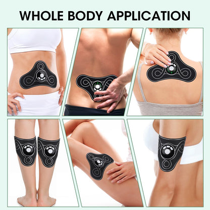 Maroon Asteria EMS electric massager for neck, back, and leg pain relief, healthcare device with adjustable stimulation pads.