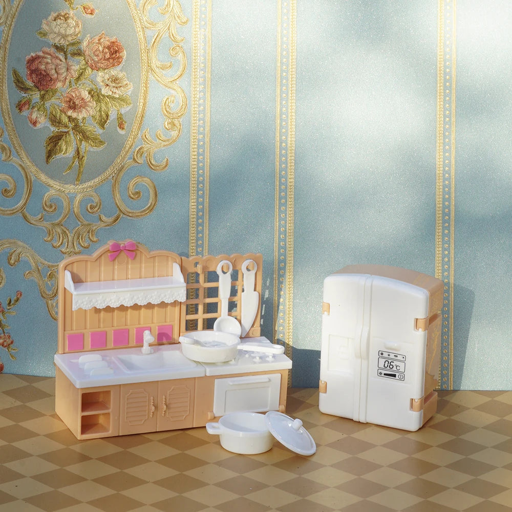 Set of 24 miniature brown dollhouse furniture accessories, cute and detailed for kids&