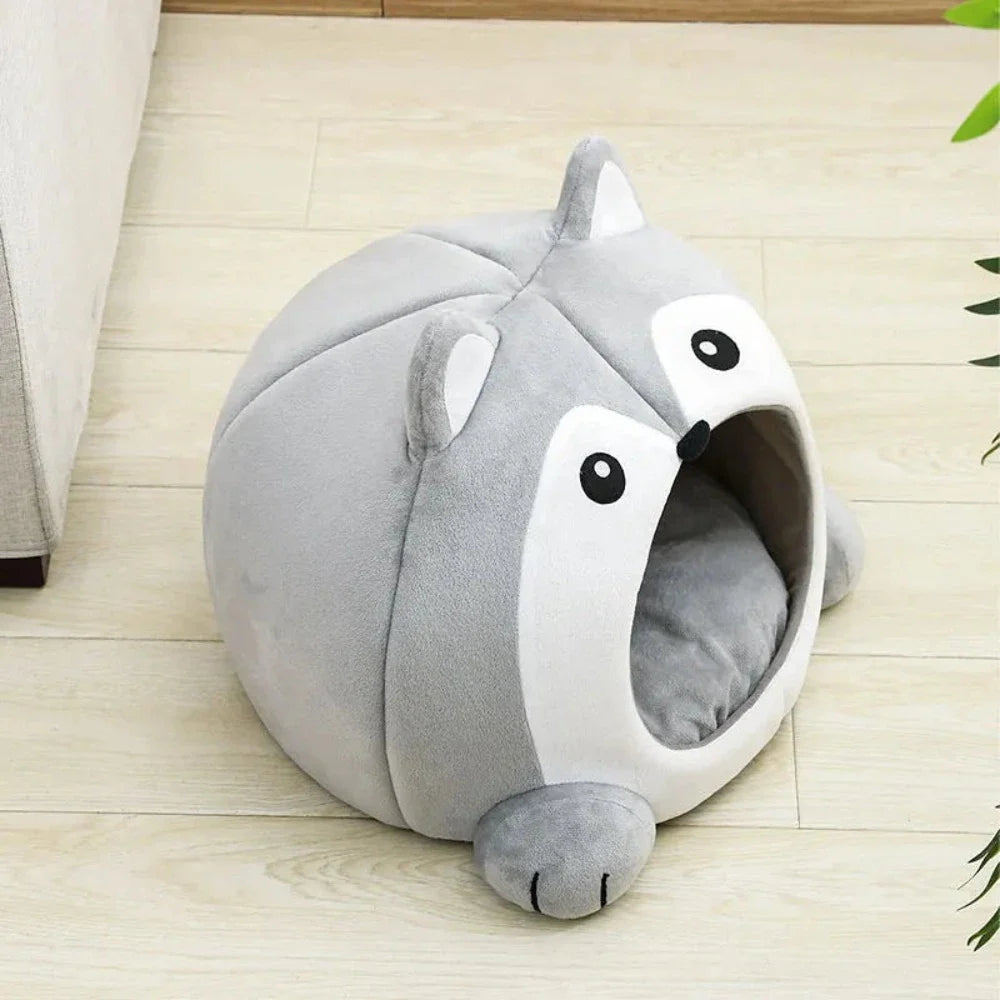 Cartoon fox-themed pet house by Yellow Pandora, cozy bed with orange and white fox design for small pets.