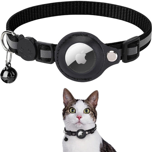 Yellow Pandora reflective Airtag case attached to a pet collar for cats and dogs, with a secure clip and sleek design.
