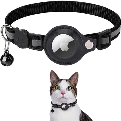 Yellow Pandora reflective Airtag case attached to a pet collar for cats and dogs, with a secure clip and sleek design.