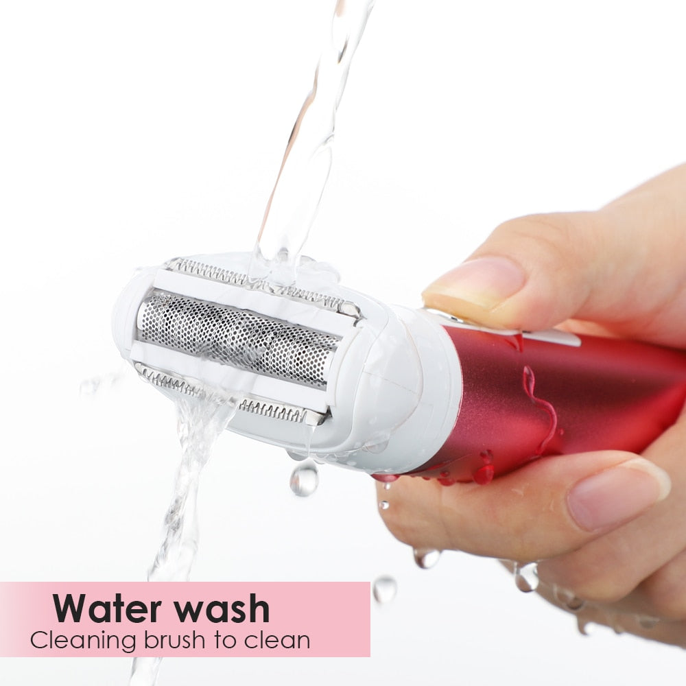 Maroon Asteria 5-in-1 electric lady shaver and nose hair trimmer for women, rechargeable hair remover and facial hair removal device