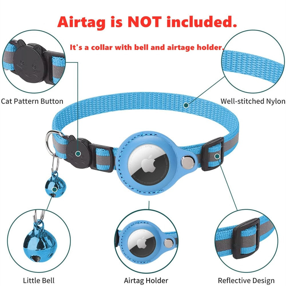 Reflective Airtag collar case for cats and dogs by Yellow Pandora, featuring a secure, durable design for pet identification.