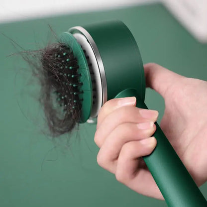 White Eucalyptus self-cleaning hair brush for women, featuring scalp massage and hair loss relief, designed for pets.