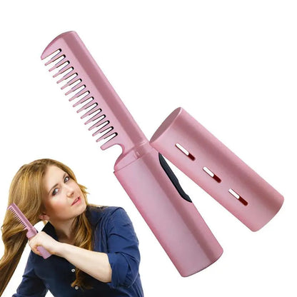 Maroon Asteria cordless USB rechargeable mini hair straightener comb for curly hair, compact and portable haircare tool.