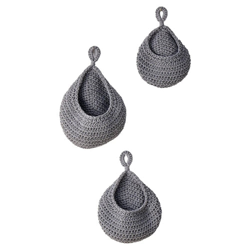 Set of three woven wall hanging fruit baskets for kitchen, home decor by Maroon Asteria, ideal for storing fresh produce.