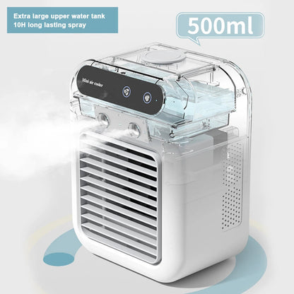 Maroon Asteria portable camping air conditioner fan with humidifier, two-speed air cooling fan for outdoor use.