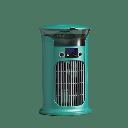 Maroon Asteria portable rechargeable quiet cool air fan with built-in humidifier on a desktop for home comfort.