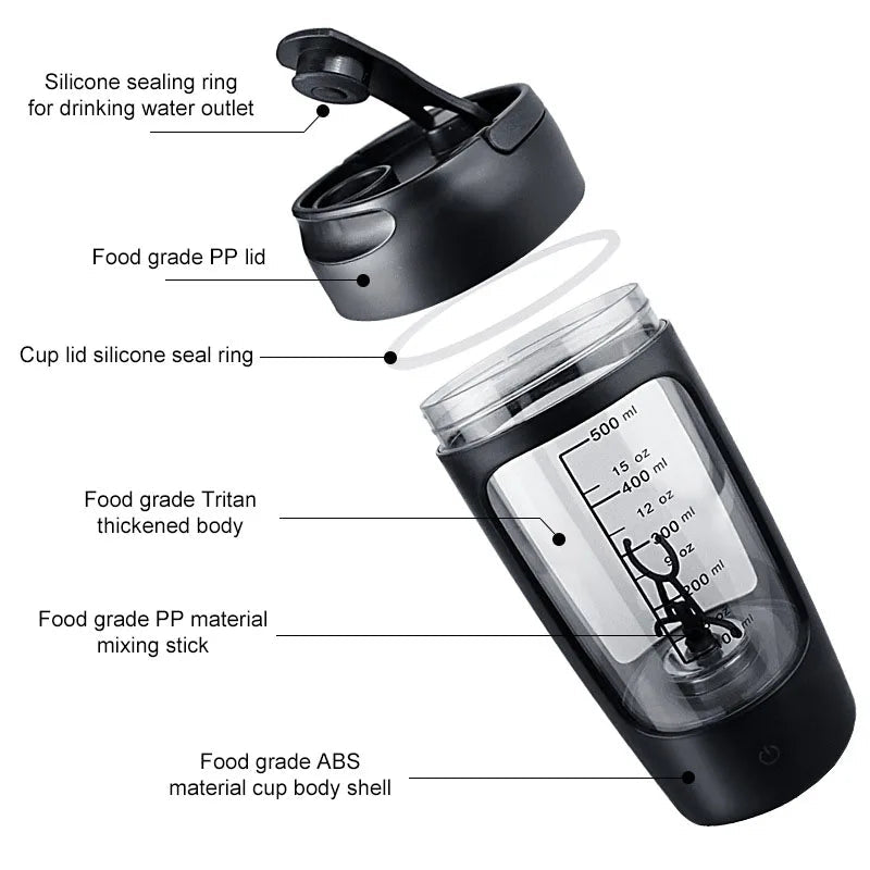 Maroon Asteria USB electric protein shaker bottle with rechargeable 1200mAh battery, portable food and beverage mixer.