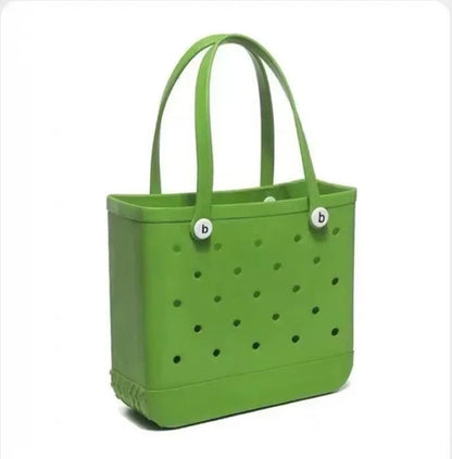 Raspberry Eurybia EVA rubber waterproof fashion beach tote bag with spacious interior and durable design for seaside outings.