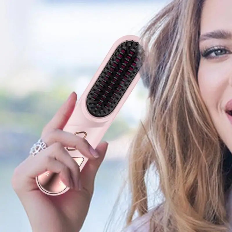 Maroon Asteria hair straightening brush with fast heating and negative ion technology, designed for sleek, smooth hair.