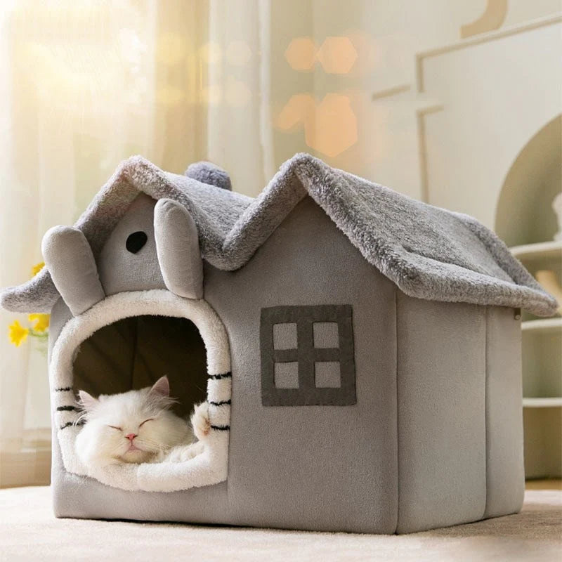 Yellow Pandora plush pet house with a removable roof, cozy and soft for small pets, featuring a cushioned interior for comfort.