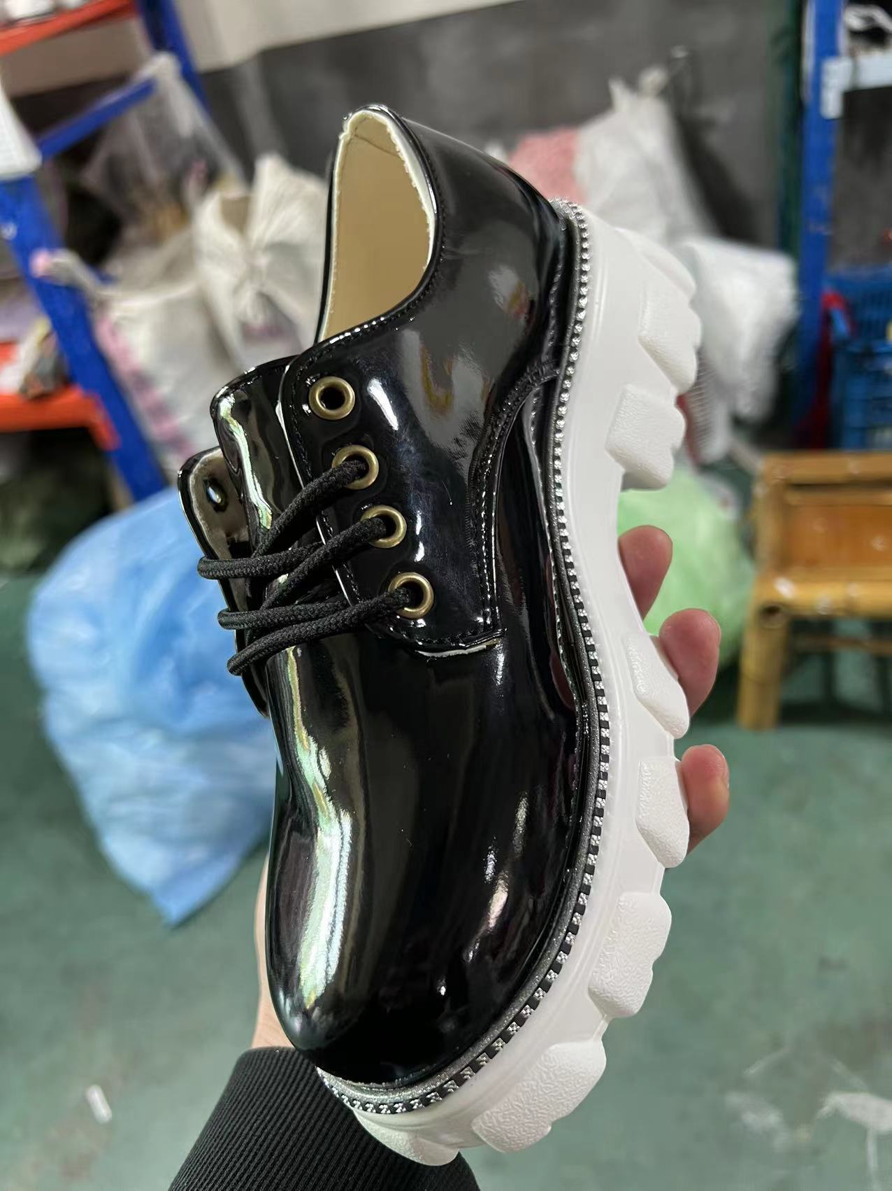 Pink, red, and black thick heel flat platform Oxford shoes for women by Coffee Jasper, featuring a stylish and comfortable design.
