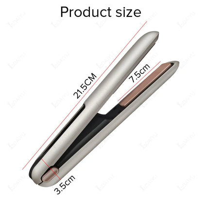 Maroon Asteria cordless mini hair straightener and wireless curler with USB charging, compact and portable for versatile hair styling.