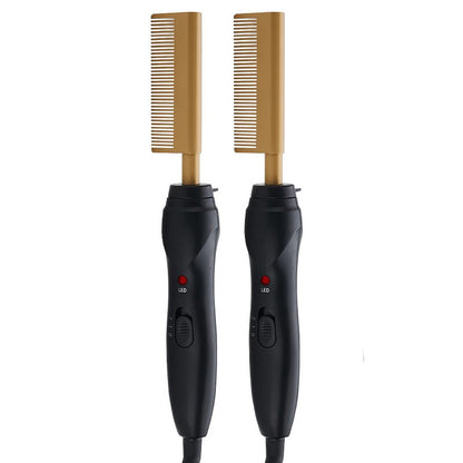 Maroon Asteria ceramic electric hot comb hair dryer brush in black with auto shut-off for hair styling.