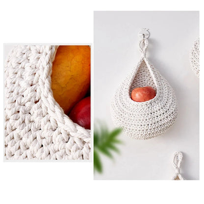 Maroon Asteria wall hanging fruit baskets, 3-pack woven produce holders for kitchen storage and home decor.