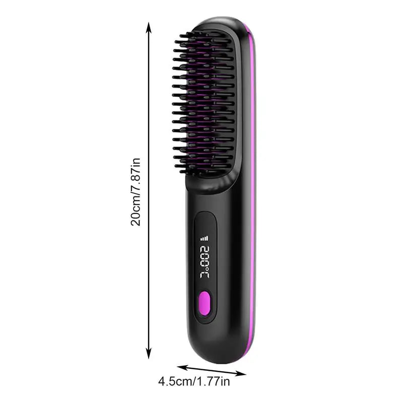 Maroon Asteria cordless hair straightener brush with LCD display and electric hot styling feature, designed for easy hair smoothing.