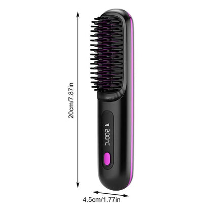 Maroon Asteria cordless hair straightener brush with LCD display and electric hot styling feature, designed for easy hair smoothing.