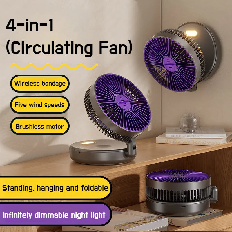 Maroon Asteria 6-inch foldable glow-in-the-dark fan, USB-powered, quiet desktop home decor with multifunctional design.