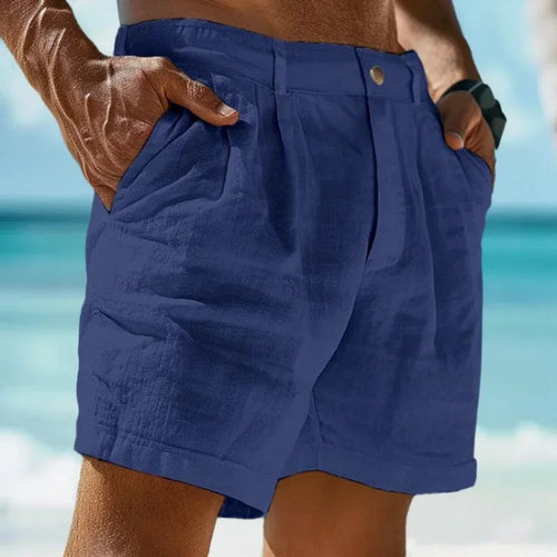 Raspberry Eurybia linen-cotton beach shorts with a relaxed fit, featuring a tropical print perfect for beach holidays.