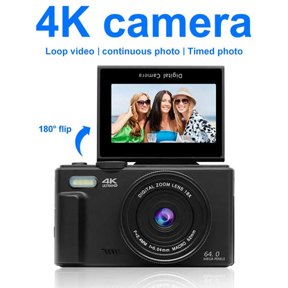4K Digital Camera for Photography 64MP Vlogging Black