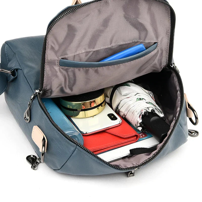 Women’s Soft PU Leather Fashion Backpack Blue