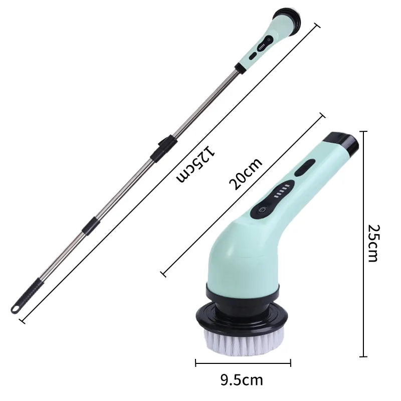 Maroon Asteria wireless electric cleaning brush for bathroom windows, showing the multifunctional electric scrubber in use.