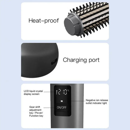 Maroon Asteria cordless USB rechargeable travel curling iron brush with heated round design for easy hair styling.